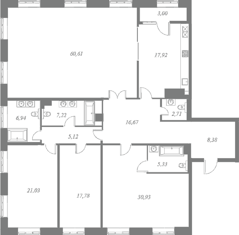 План квартиры №28 с 4 спальнями на 7 этаже 4 корпуса ЖК NEVA HAUS