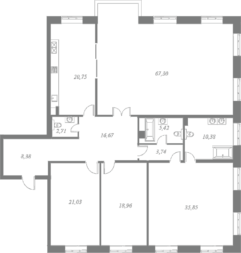 План квартиры №3 с 4 спальнями на 2 этаже 4 корпуса ЖК NEVA HAUS