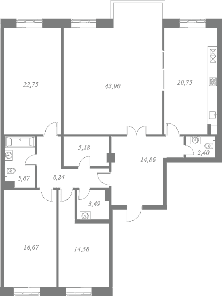 План квартиры №4 с 4 спальнями на 2 этаже 4 корпуса ЖК NEVA HAUS