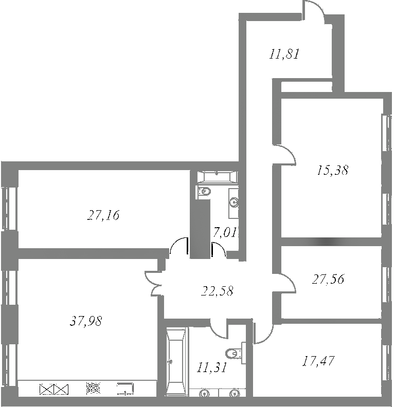 План квартиры №11 с 4 спальнями на 3 этаже 5 корпуса ЖК NEVA HAUS