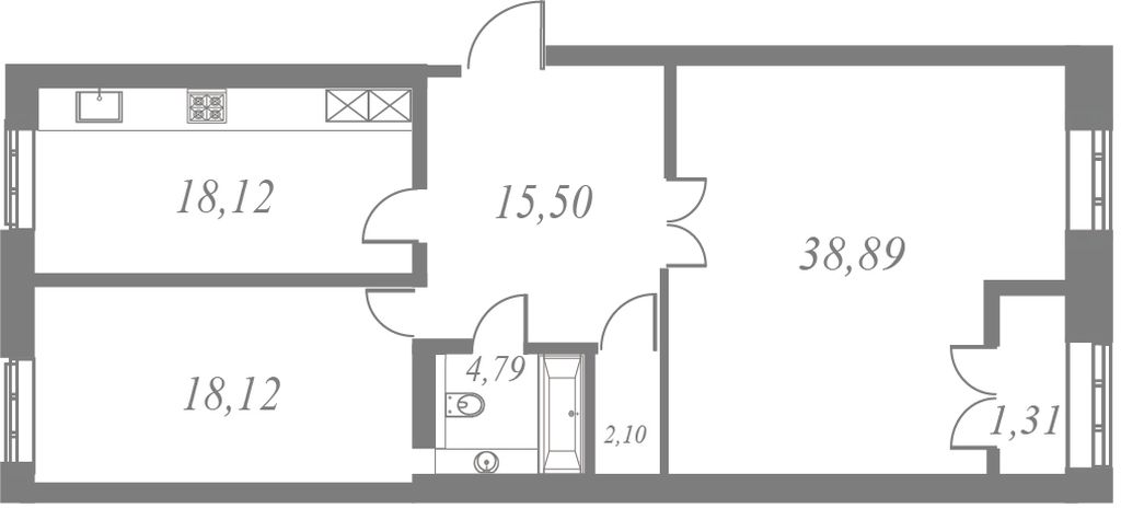 План квартиры №130 с 2 спальнями на 8 этаже 5 корпуса ЖК NEVA HAUS