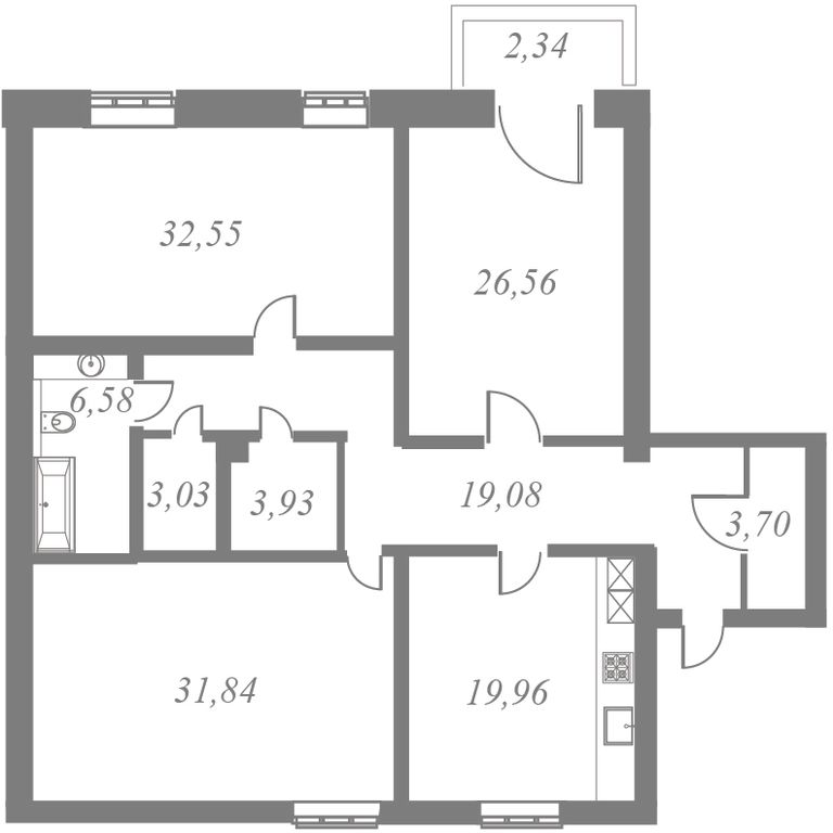 План квартиры №133 с 3 спальнями на 8 этаже 5 корпуса ЖК NEVA HAUS