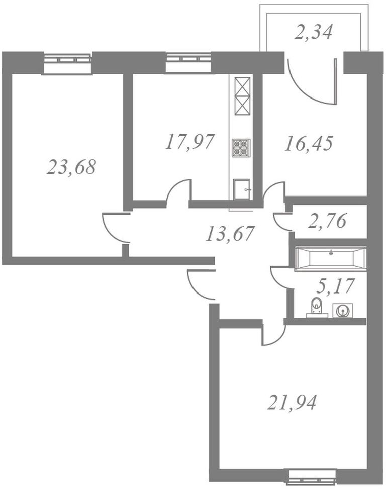 План квартиры №153 с 3 спальнями на 9 этаже 5 корпуса ЖК NEVA HAUS