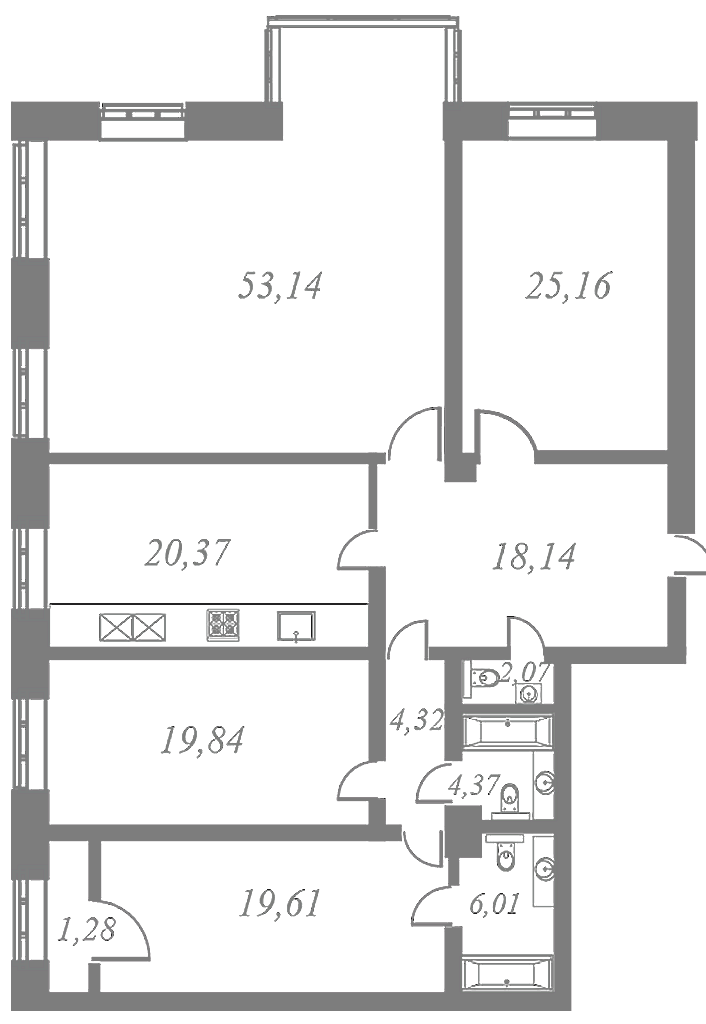 План квартиры №18 с 4 спальнями на 5 этаже 5 корпуса ЖК NEVA HAUS
