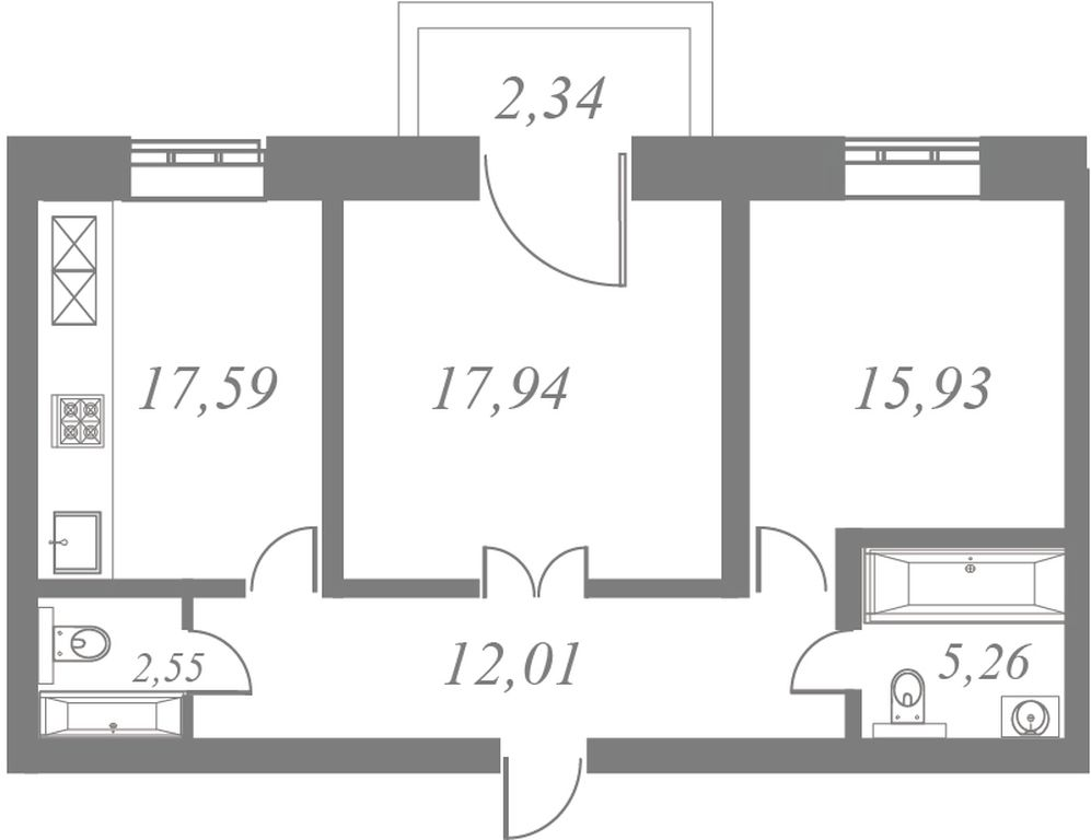 План квартиры №21 с 2 спальнями на 6 этаже 5 корпуса ЖК NEVA HAUS
