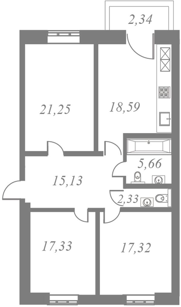 План квартиры №28 с 3 спальнями на 8 этаже 5 корпуса ЖК NEVA HAUS
