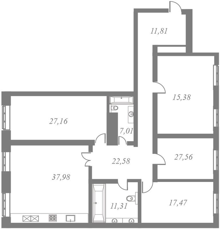 План квартиры №3 с 4 спальнями на 1 этаже 5 корпуса ЖК NEVA HAUS