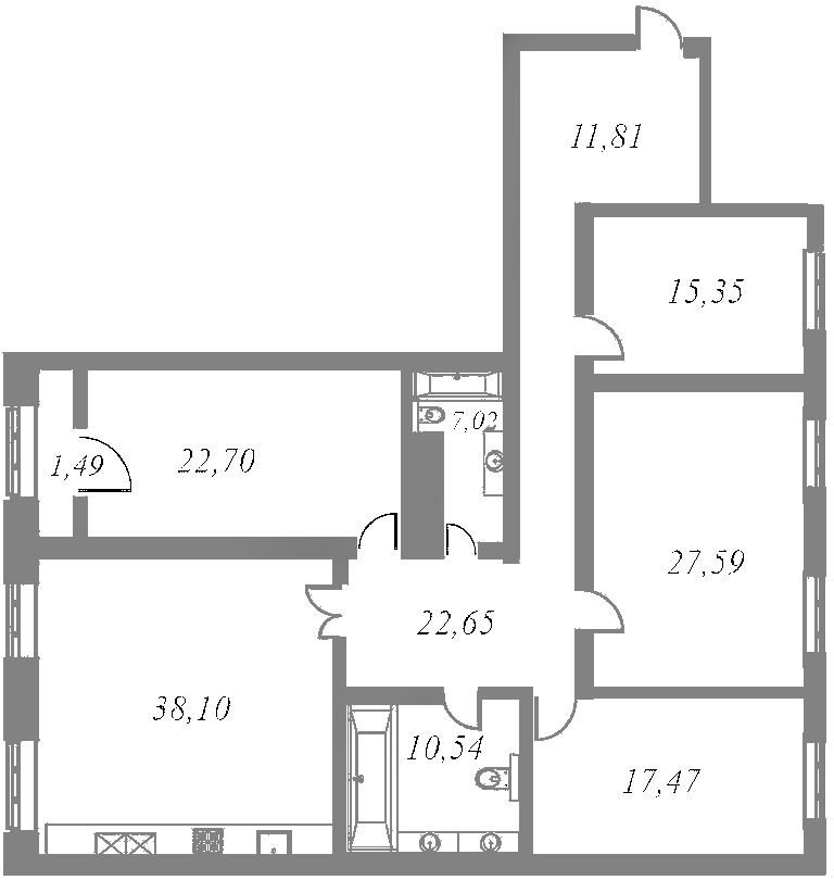 План квартиры №31 с 4 спальнями на 8 этаже 5 корпуса ЖК NEVA HAUS