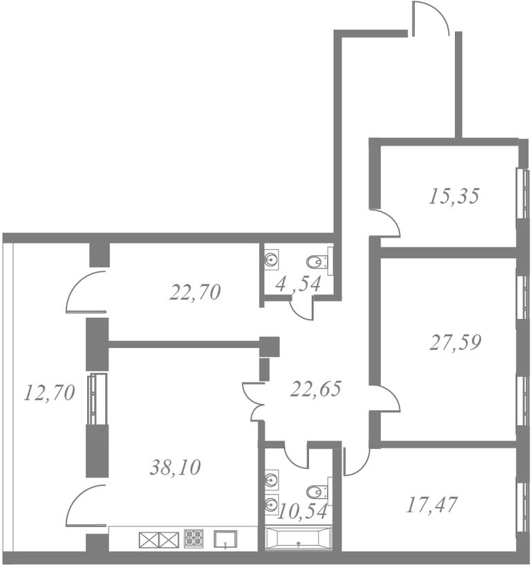План квартиры №34 с 1 спальней на 9 этаже 5 корпуса ЖК NEVA HAUS