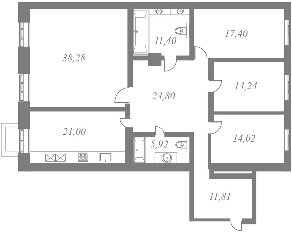 План квартиры №35 с 4 спальнями на 1 этаже 5 корпуса ЖК NEVA HAUS