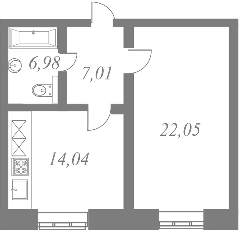 План квартиры №37 с 1 спальней на 1 этаже 5 корпуса ЖК NEVA HAUS
