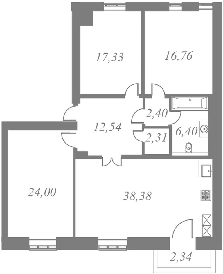 План квартиры №59 с 1 спальней на 8 этаже 5 корпуса ЖК NEVA HAUS