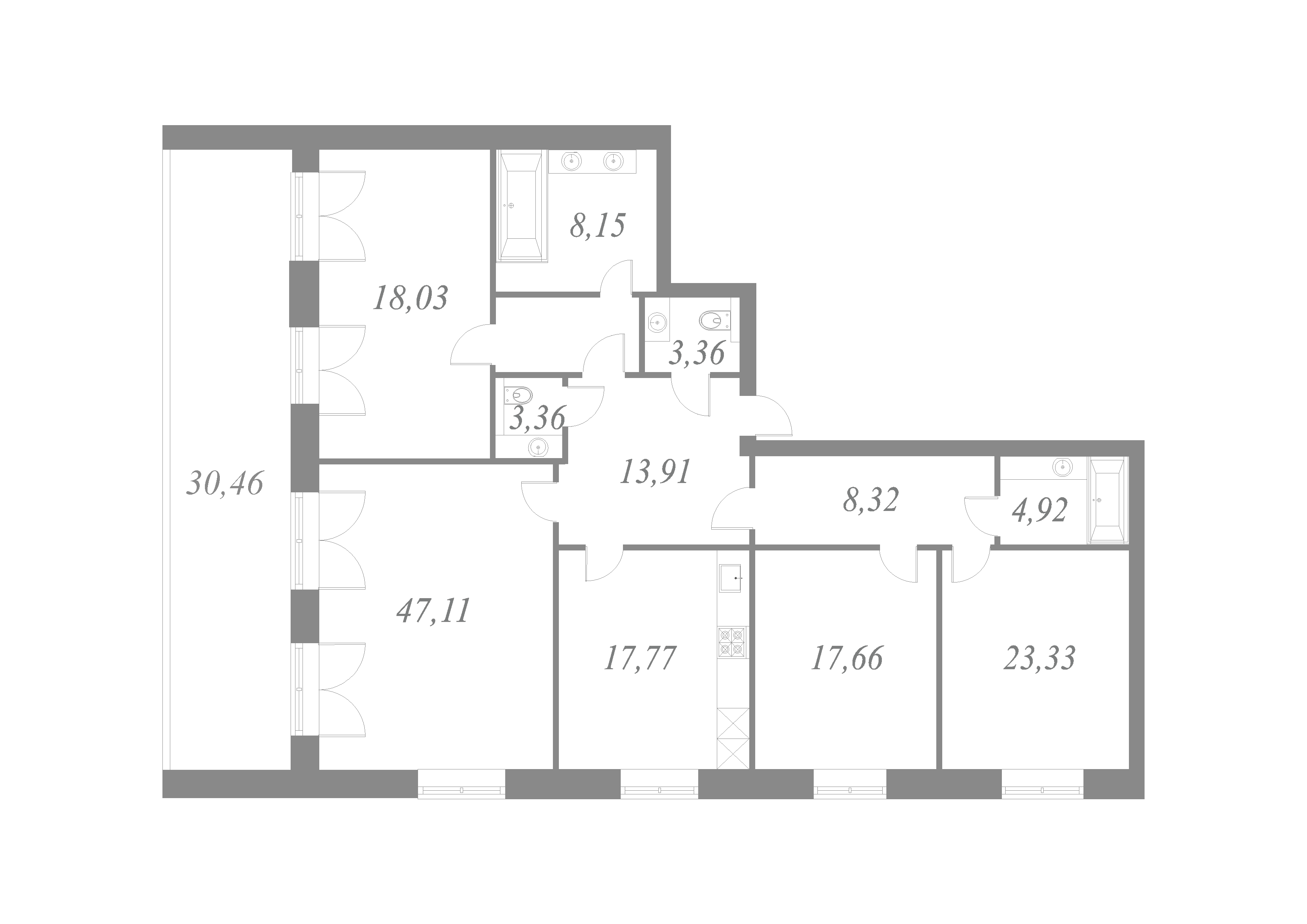 План квартиры №61 с 4 спальнями на 9 этаже 5 корпуса ЖК NEVA HAUS