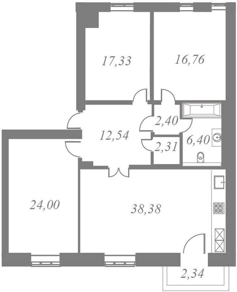 План квартиры №62 с 3 спальнями на 9 этаже 5 корпуса ЖК NEVA HAUS