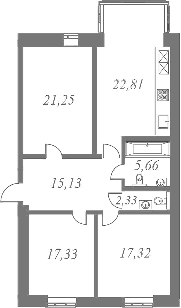 План квартиры №8 с 3 спальнями на 3 этаже 5 корпуса ЖК NEVA HAUS