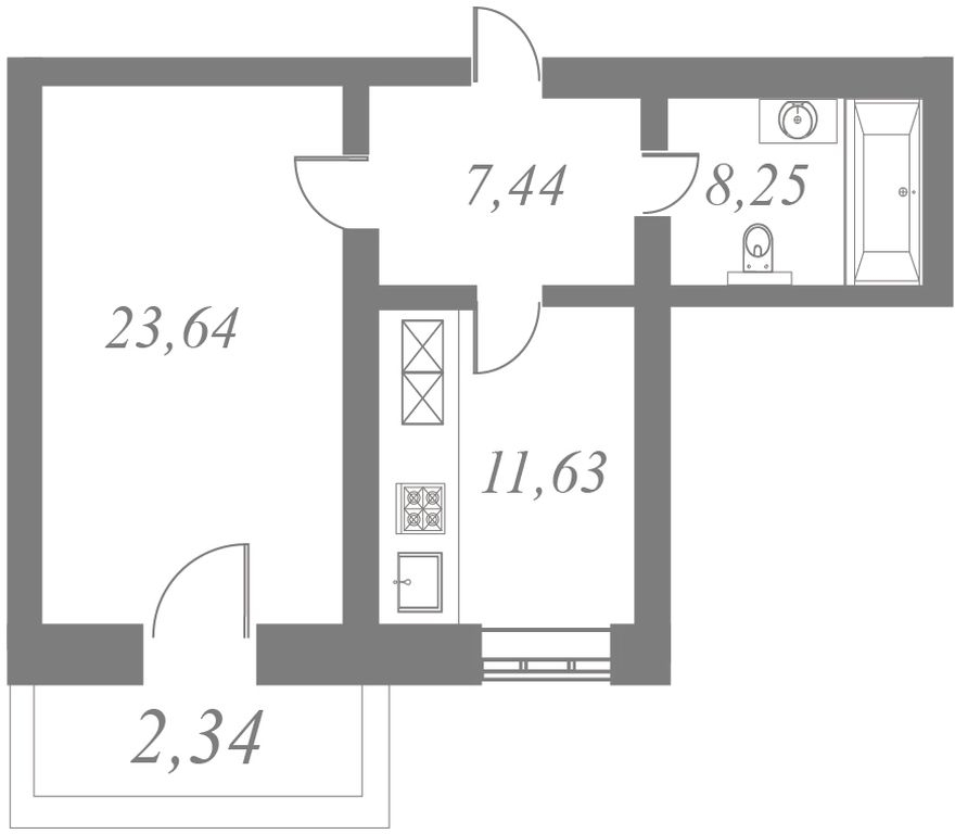 План квартиры №87 с 1 спальней на 9 этаже 5 корпуса ЖК NEVA HAUS