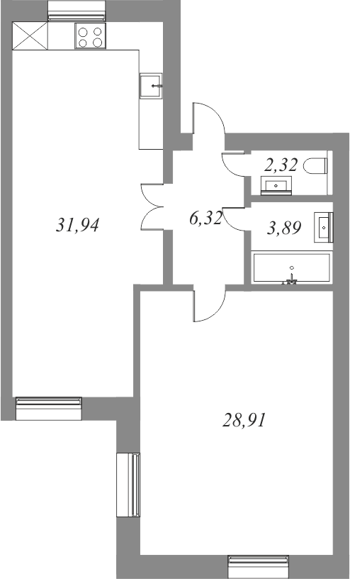 План квартиры №89 с 1 спальней на 3 этаже 5 корпуса ЖК NEVA HAUS