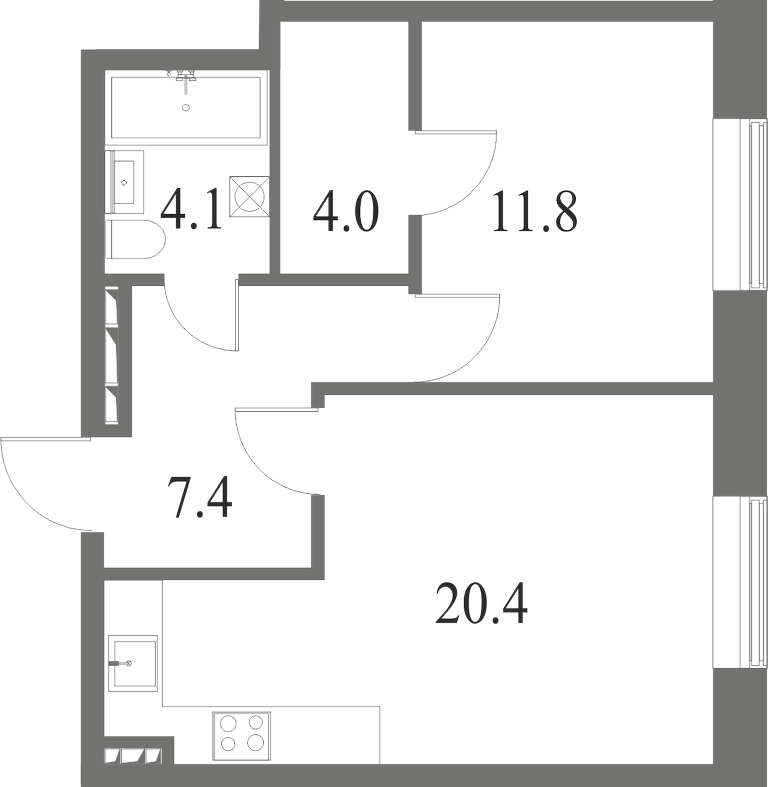 План квартиры №123 с 1 спальней на 1 этаже 6 корпуса ЖК NEVA HAUS