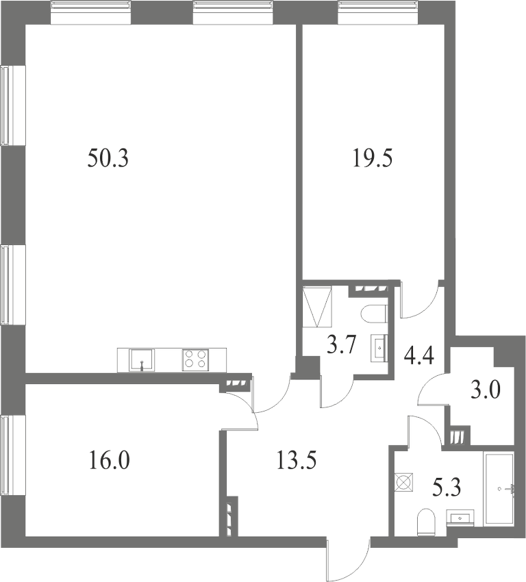 План квартиры №13 с 3 спальнями на 3 этаже 6 корпуса ЖК NEVA HAUS