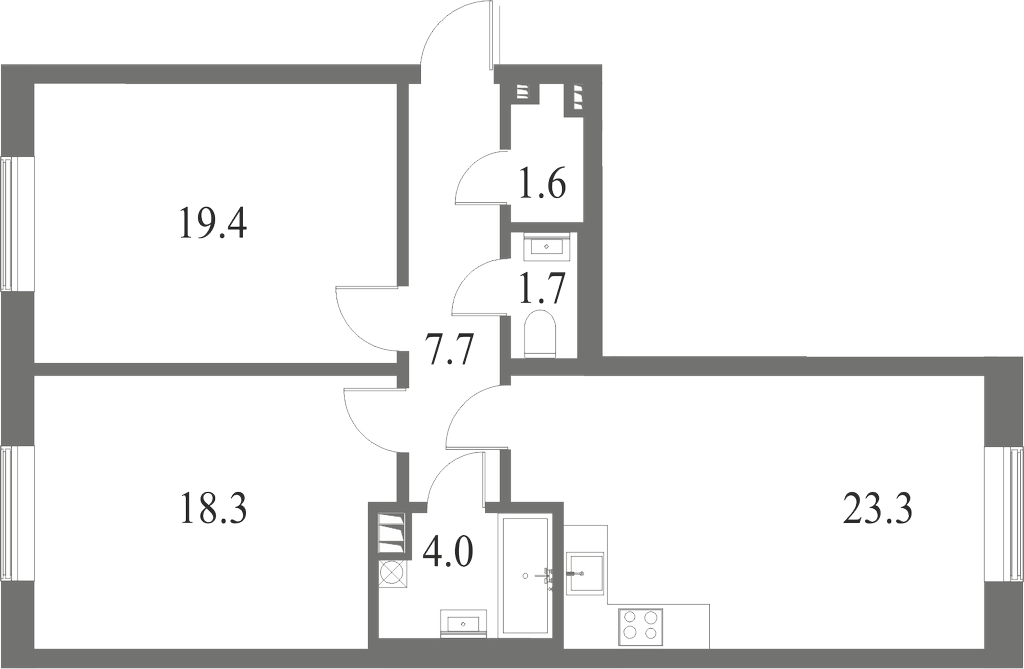 План квартиры №131 с 2 спальнями на 4 этаже 6 корпуса ЖК NEVA HAUS
