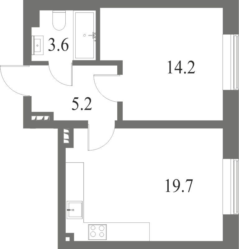 План квартиры №135 с 1 спальней на 5 этаже 6 корпуса ЖК NEVA HAUS