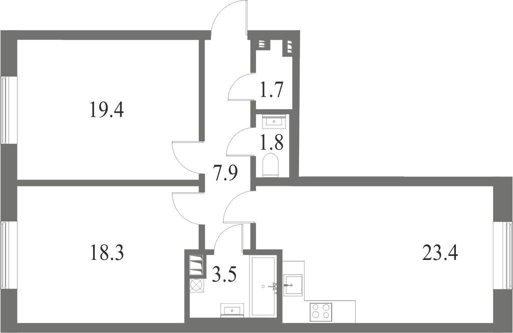 План квартиры №137 с 2 спальнями на 6 этаже 6 корпуса ЖК NEVA HAUS