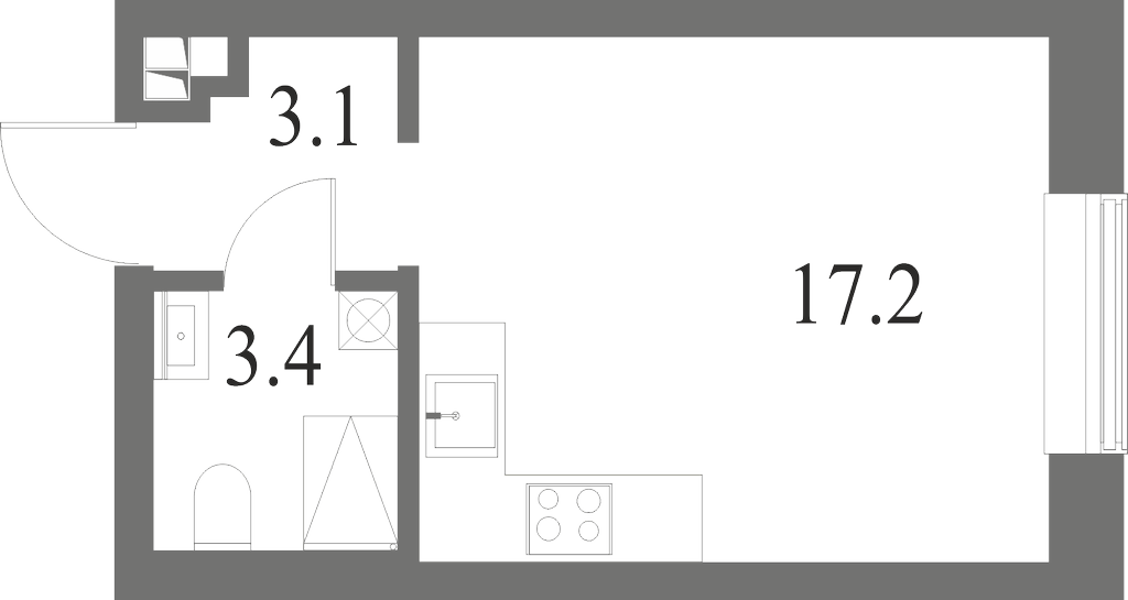 План квартиры №142 с 1 спальней на 7 этаже 6 корпуса ЖК NEVA HAUS