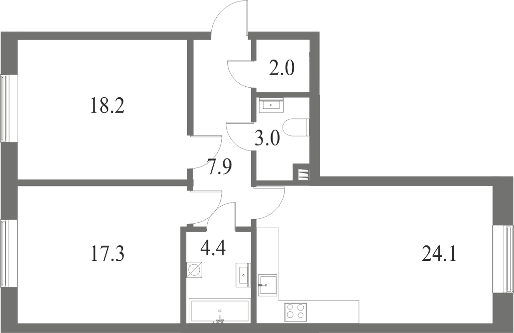 План квартиры №152 с 2 спальнями на 2 этаже 6 корпуса ЖК NEVA HAUS