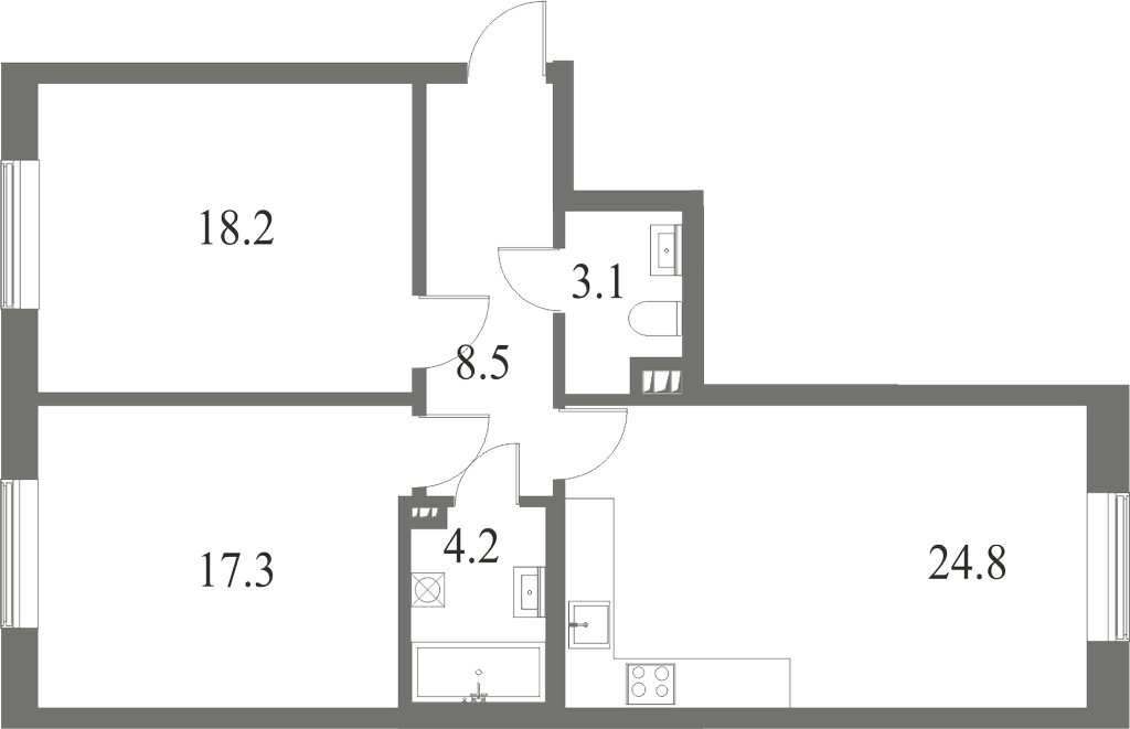 План квартиры №162 с 2 спальнями на 5 этаже 6 корпуса ЖК NEVA HAUS