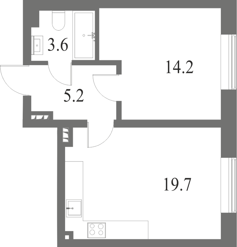 План квартиры №170 с 1 спальней на 6 этаже 6 корпуса ЖК NEVA HAUS
