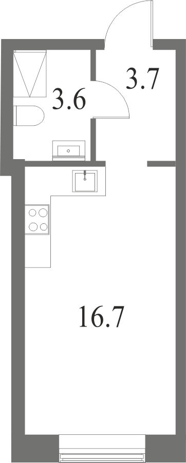 План квартиры №187 с 1 спальней на 1 этаже 6 корпуса ЖК NEVA HAUS
