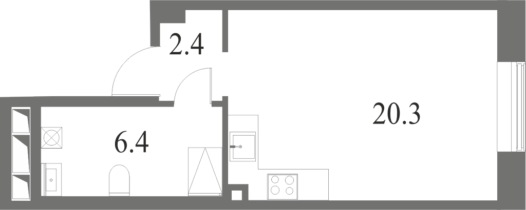 План квартиры №190 с 1 спальней на 1 этаже 6 корпуса ЖК NEVA HAUS