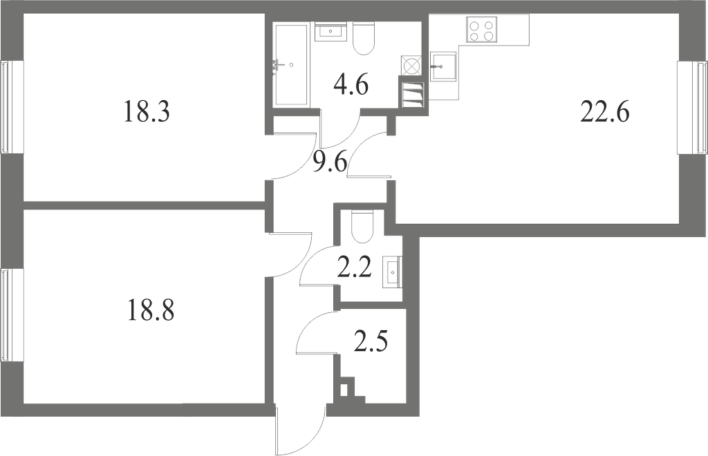 План квартиры №212 с 3 спальнями на 4 этаже 6 корпуса ЖК NEVA HAUS