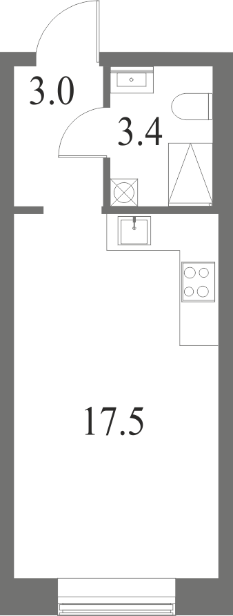 План квартиры №224 с 1 спальней на 6 этаже 6 корпуса ЖК NEVA HAUS