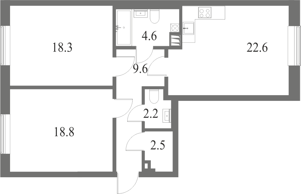 План квартиры №241 с 2 спальнями на 8 этаже 6 корпуса ЖК NEVA HAUS