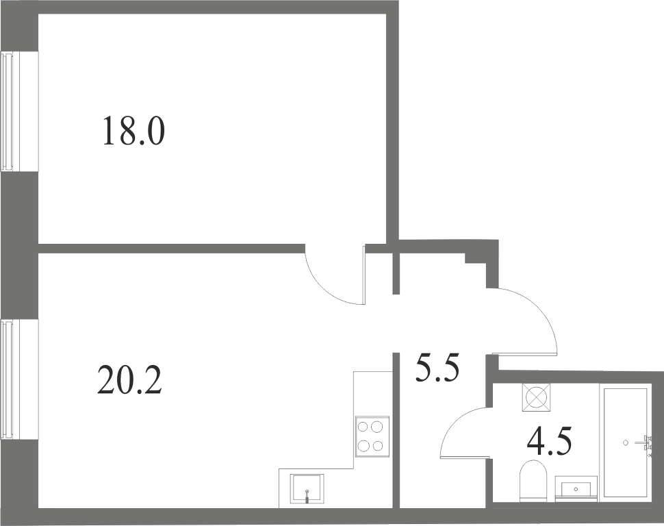 План квартиры №249 с 1 спальней на 1 этаже 6 корпуса ЖК NEVA HAUS