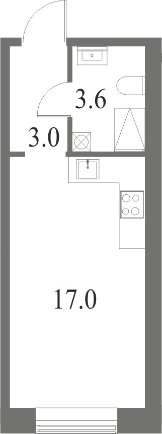 План квартиры №251 с 1 спальней на 1 этаже 6 корпуса ЖК NEVA HAUS