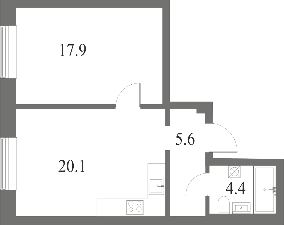 План квартиры №273 с 1 спальней на 5 этаже 6 корпуса ЖК NEVA HAUS