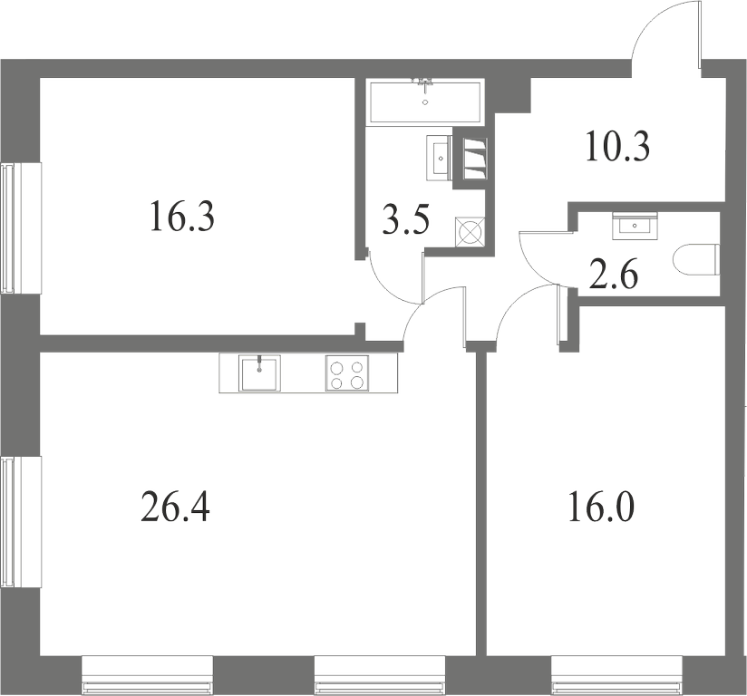 План квартиры №282 с 2 спальнями на 6 этаже 6 корпуса ЖК NEVA HAUS