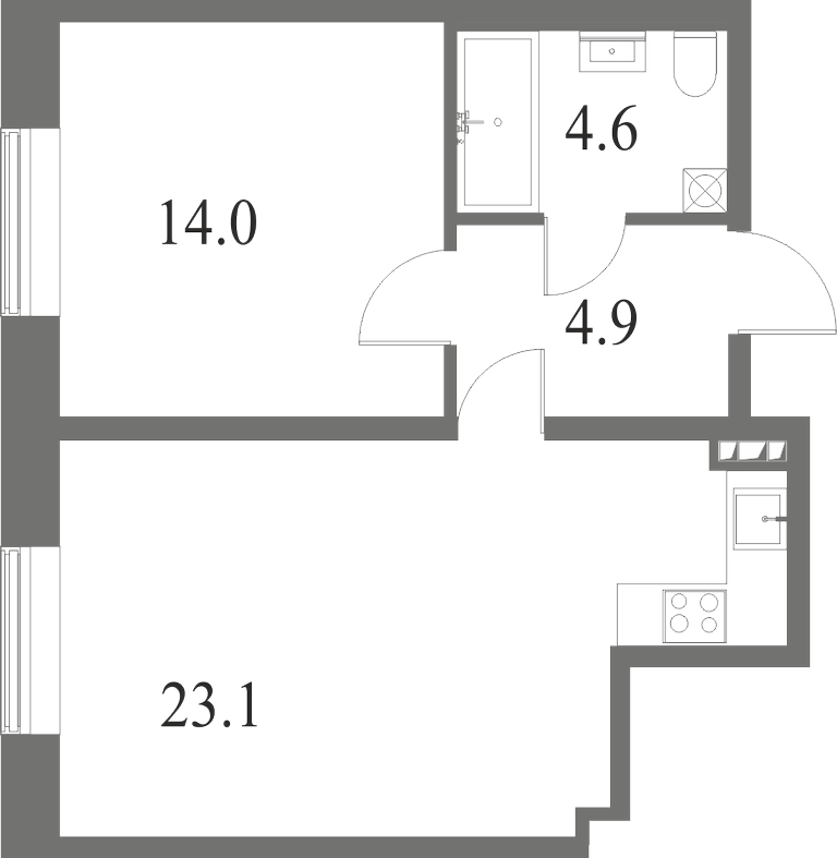 План квартиры №310 с 1 спальней на 1 этаже 6 корпуса ЖК NEVA HAUS