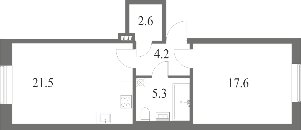 План квартиры №311 с 1 спальней на 1 этаже 6 корпуса ЖК NEVA HAUS