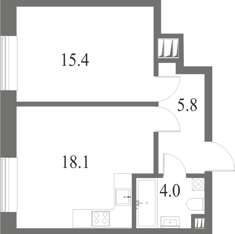 План квартиры №313 с 2 спальнями на 2 этаже 6 корпуса ЖК NEVA HAUS