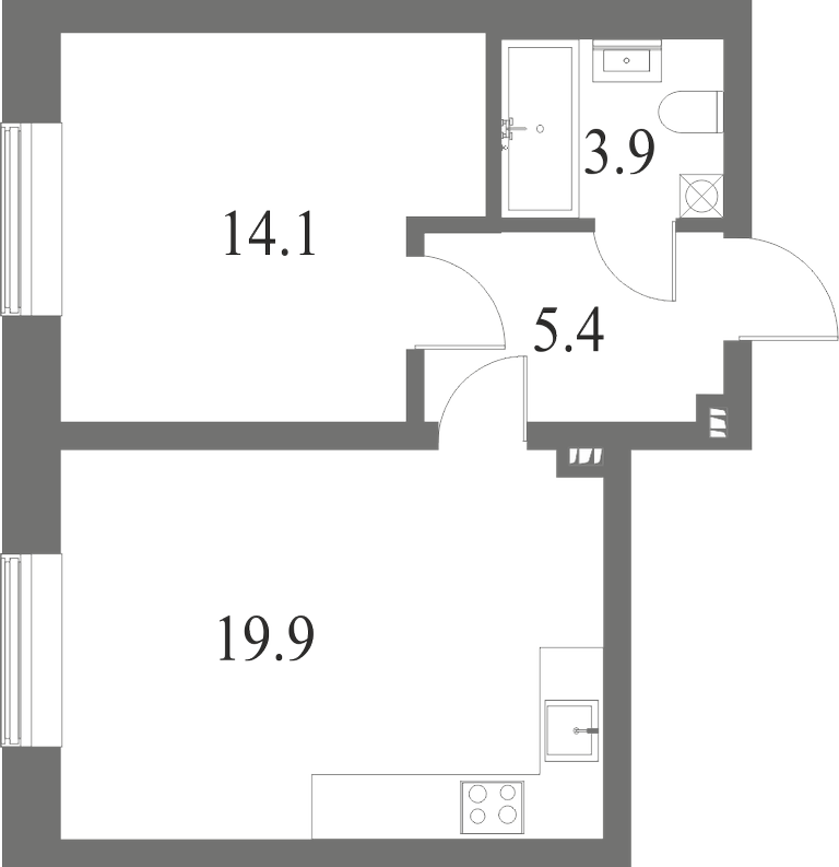 План квартиры №315 с 1 спальней на 2 этаже 6 корпуса ЖК NEVA HAUS