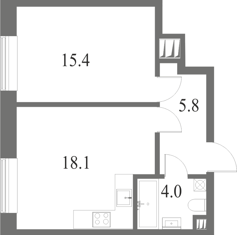 План квартиры №322 с 1 спальней на 4 этаже 6 корпуса ЖК NEVA HAUS