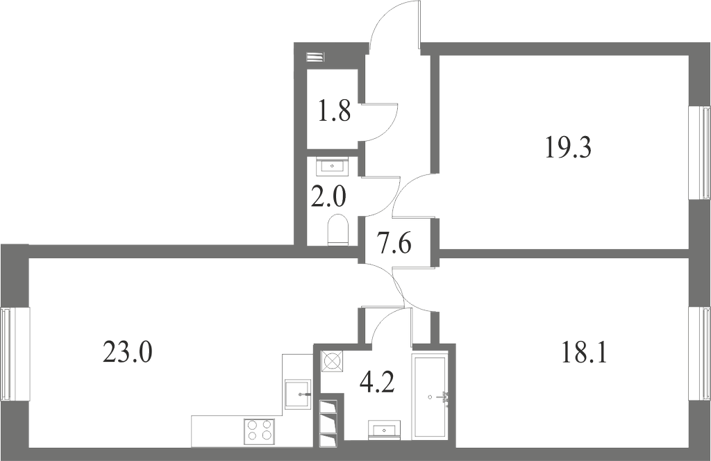 План квартиры №332 с 2 спальнями на 5 этаже 6 корпуса ЖК NEVA HAUS