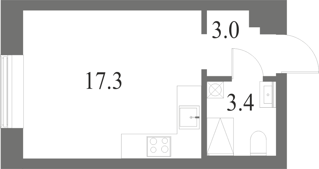 План квартиры №352 с 1 спальней на 9 этаже 6 корпуса ЖК NEVA HAUS