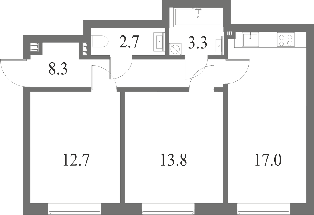 План квартиры №4 с 1 спальней на 2 этаже 6 корпуса ЖК NEVA HAUS