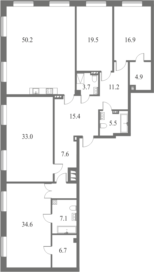 План квартиры №5 с 4 спальнями на 2 этаже 6 корпуса ЖК NEVA HAUS