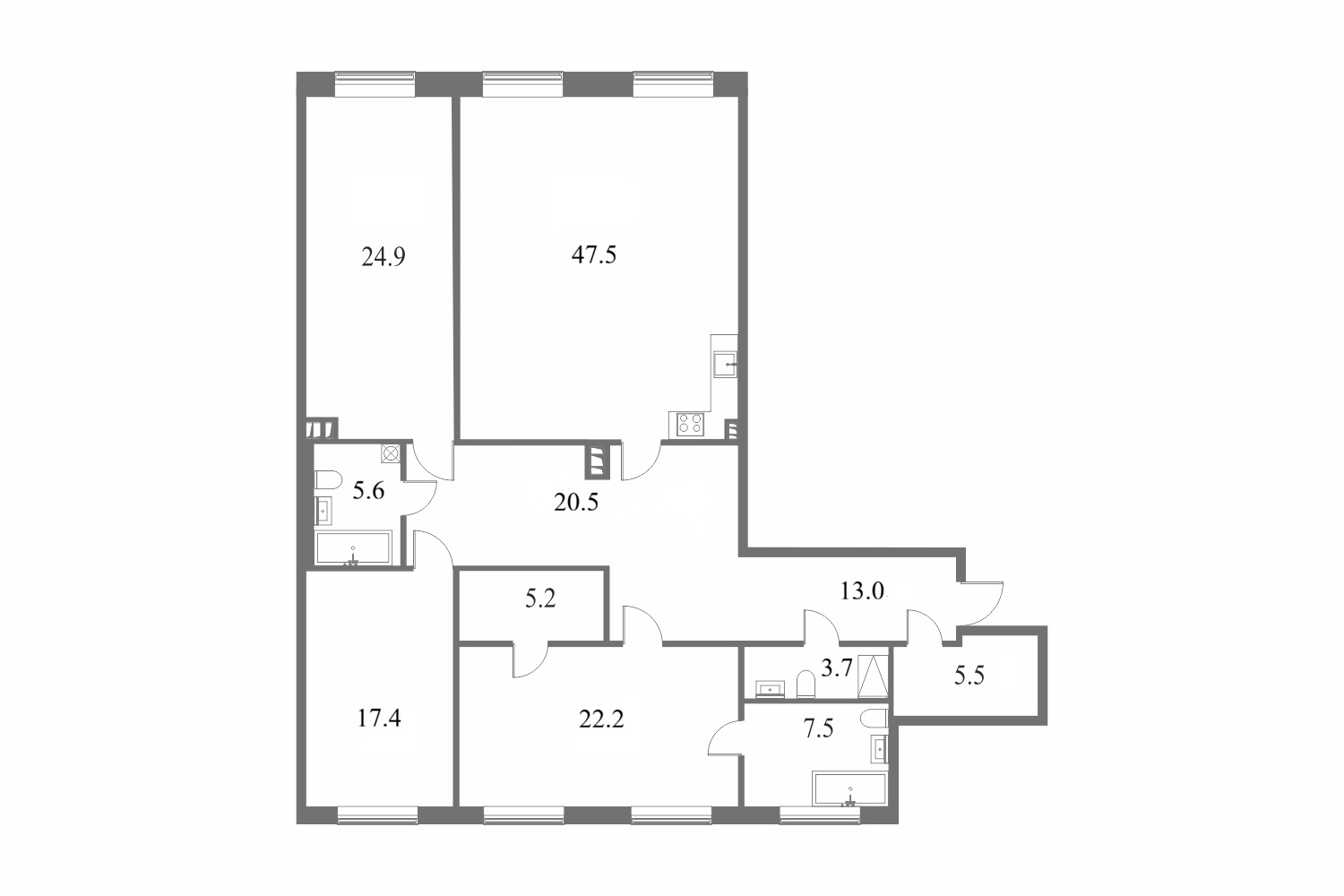 План квартиры №81 с 4 спальнями на 2 этаже 6 корпуса ЖК NEVA HAUS