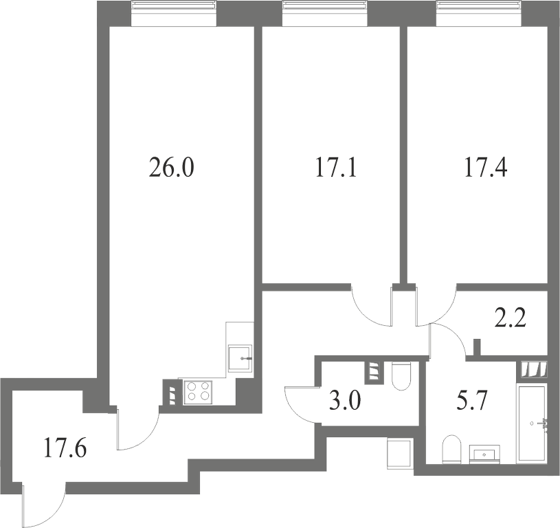 План квартиры №6 с 2 спальнями на 2 этаже 6 корпуса ЖК NEVA HAUS